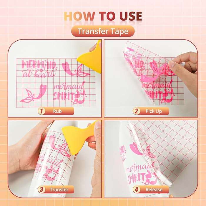 YRYM HT Clear Vinyl Transfer Paper Tape Roll-12 x 50 FT w/Alignment Grid Application Tape for Silhouette Cameo, Adhesive Vinyl for Decals, Signs, Windows, Stickers - Image 6