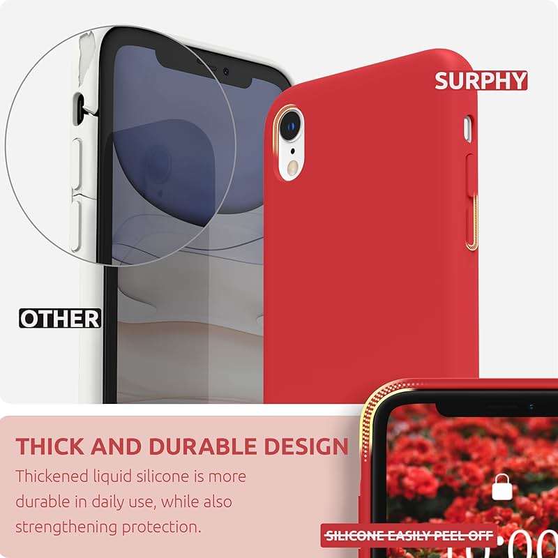 SURPHY Compatible with iPhone XR Case, Thickened Liquid Silicone Phone Case (with Microfiber Lining) for iPhone XR 6.1 inches, Red - Image 3