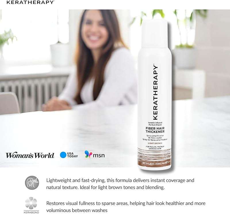 Keratherapy Keratin Infused Perfect Match Fiber Hair Thickener Spray, Light Brown, 4 fl. oz., 140 ml - Volumizing, Thickening, & Concealing Hairspray for Scalp Coverage, Roots & Thinning Areas - Image 6