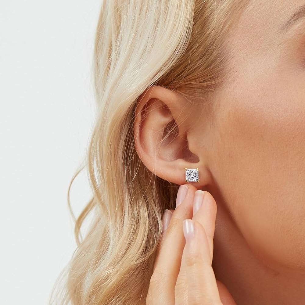 Gemsme 5 Pairs Princess Cut Cubic Zirconia Stud Earrings for Women/Men - 18K Gold Plated Hypoallergenic 3-7mm Square Clear CZ Earring Set - Image 5