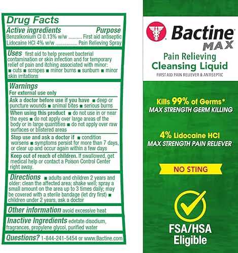 Bactine Max Pain Relieving Antiseptic Spray with Lidocaine, First Aid Pain + Itch Relief, No-Sting, Kills 99% of Germs*, 5oz - Image 2