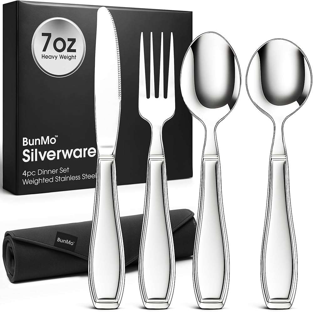 BUNMO Adaptive Utensils for Elderly | Weighted Utensils for Hand Tremors, Parkinsons, Arthritis | Handicap Silverware Built Up Utensils for Adults | Assistive Eating Utensils | Adaptive Silverware Set - Image 1