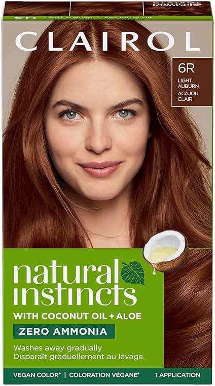 Clairol Natural Instincts Demi-Permanent Hair Dye, 6R Light Auburn | Ammonia‑Free, Vegan Hair Color with Coconut Oil & Aloe Vera | Pack of 1 - Image 1