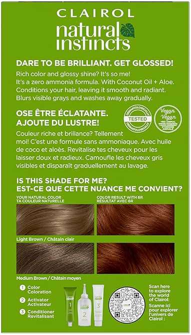 Clairol Natural Instincts Demi-Permanent Hair Dye, 6R Light Auburn | Ammonia‑Free, Vegan Hair Color with Coconut Oil & Aloe Vera | Pack of 1 - Image 2