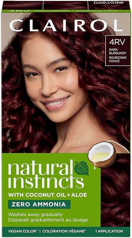 Clairol Natural Instincts Demi-Permanent Hair Dye, 4RV Dark Burgundy | Ammonia‑Free, Vegan Hair Color with Coconut Oil & Aloe Vera | Pack of 1 - Image 1