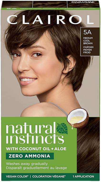 Clairol Natural Instincts Demi-Permanent Hair Dye, 5A Medium Cool Brown | Ammonia‑Free, Vegan Hair Color with Coconut Oil & Aloe Vera | Pack of 1 - Image 1