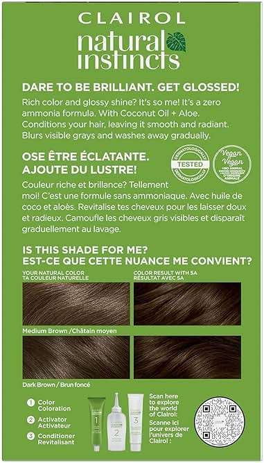 Clairol Natural Instincts Demi-Permanent Hair Dye, 5A Medium Cool Brown | Ammonia‑Free, Vegan Hair Color with Coconut Oil & Aloe Vera | Pack of 1 - Image 2