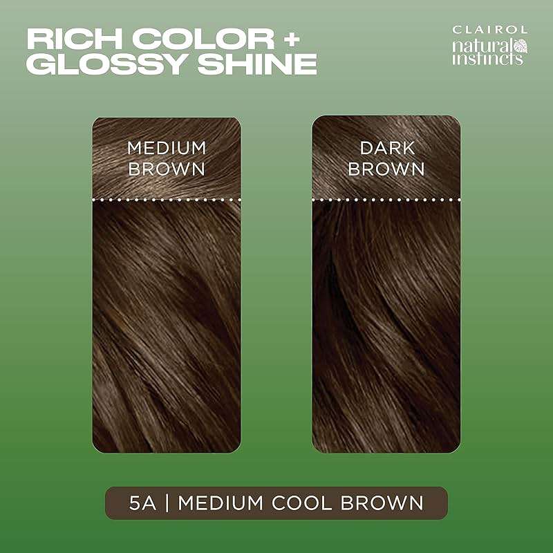 Clairol Natural Instincts Demi-Permanent Hair Dye, 5A Medium Cool Brown | Ammonia‑Free, Vegan Hair Color with Coconut Oil & Aloe Vera | Pack of 1 - Image 5
