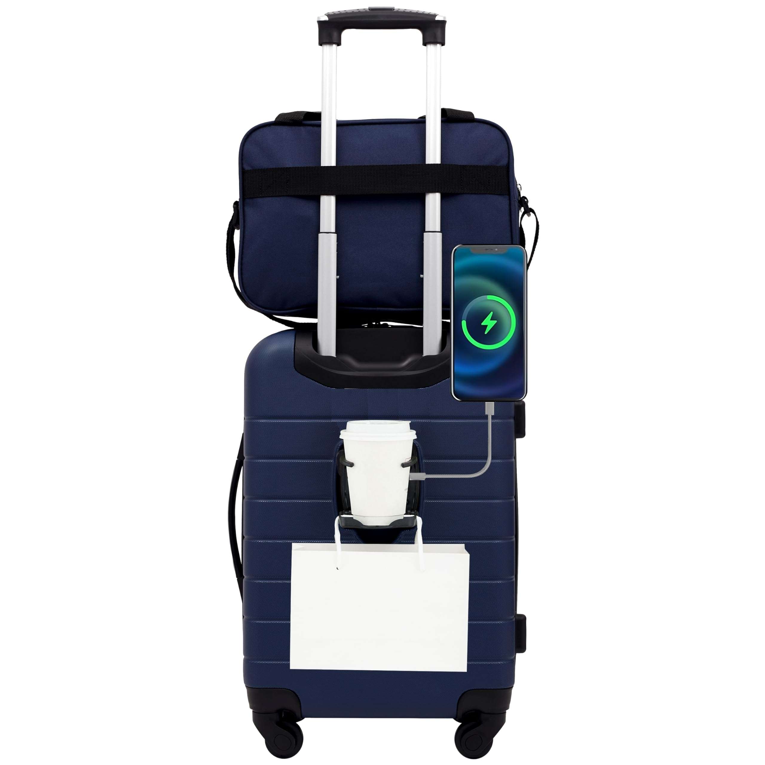 Wrangler Smart Spinner Hardside Luggage, 2 Piece Set, Navy Blue - Image 1