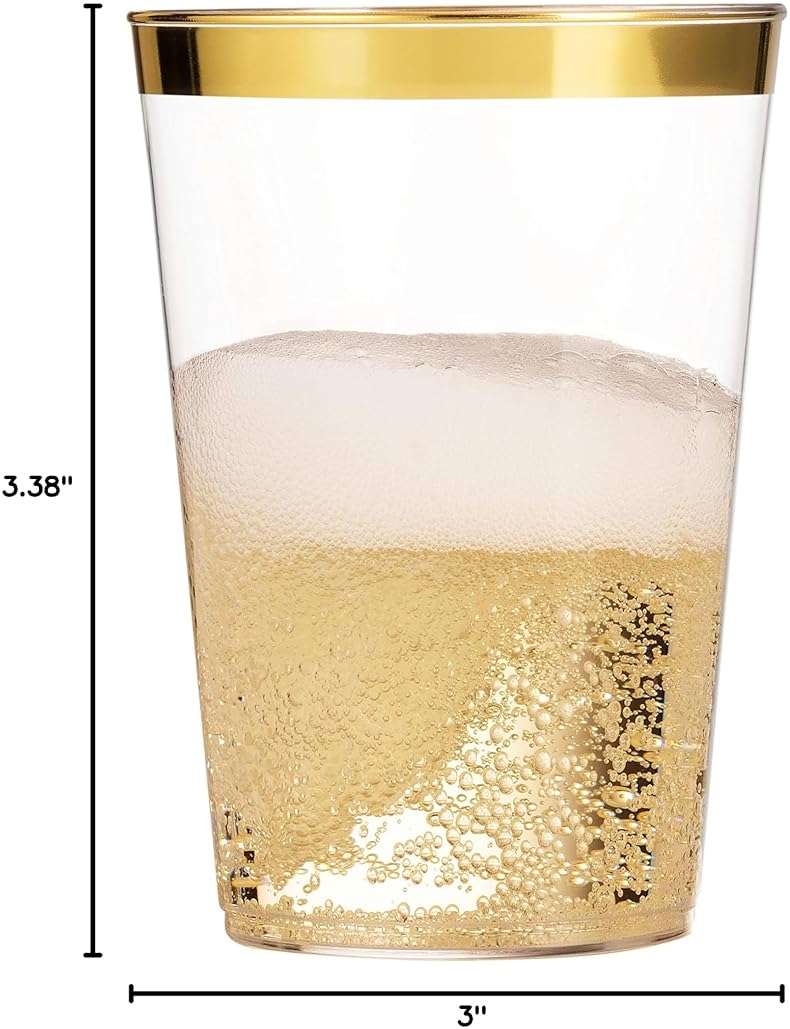Munfix 100 Gold Plastic Cups 14 Oz Clear Tumblers Gold Rimmed Fancy Disposable Wedding Elegant Party Cups with Gold Rim - Image 2