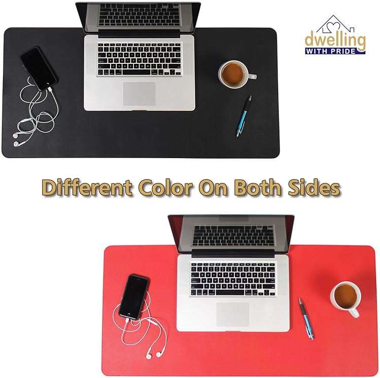 Leather Desk Mat - Reversible PU Leather, Waterproof, Non-Slip Desk Pad for Office & Home, Large Mouse Pad, Desk Organizer, Desk Blotter (36" x 17") - Black/Red - Image 3