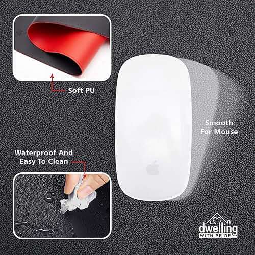Leather Desk Mat - Reversible PU Leather, Waterproof, Non-Slip Desk Pad for Office & Home, Large Mouse Pad, Desk Organizer, Desk Blotter (36" x 17") - Black/Red - Image 4