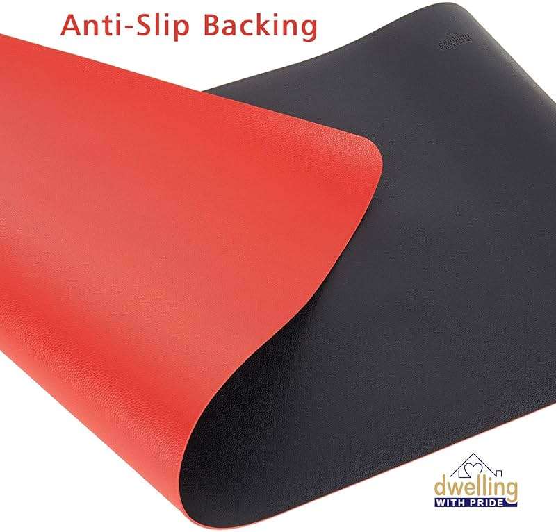 Leather Desk Mat - Reversible PU Leather, Waterproof, Non-Slip Desk Pad for Office & Home, Large Mouse Pad, Desk Organizer, Desk Blotter (36" x 17") - Black/Red - Image 5
