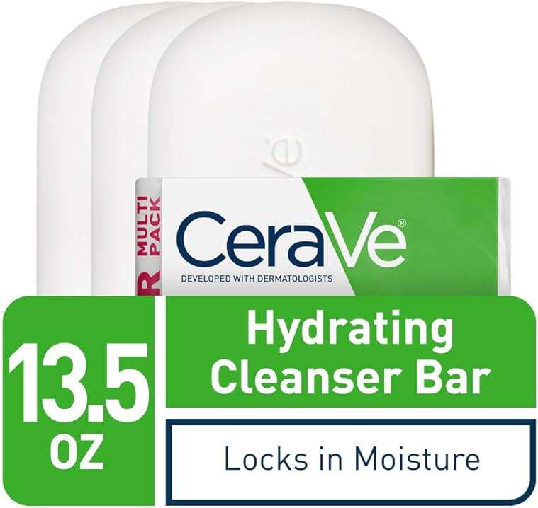 CeraVe Hydrating Cleanser Bar, Soap-Free Body and Facial Cleanser with 5% Moisturizing Cream, Fragrance-Free, 3-Pack, 4.5 Ounce Each - Image 2
