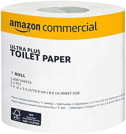 AmazonCommercial 2-Ply Ultra Plus Individually Wrapped Toilet Paper, White, Septic Safe, Compatible with Standard Dispensers, 400 Sheets per Roll (24 Rolls), 4.1 x 3.6 Sheet - Image 4