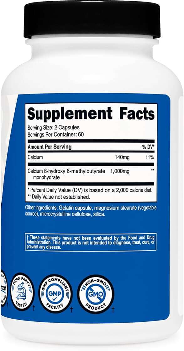 Nutricost HMB (Beta-Hydroxy Beta-Methylbutyrate) 1000mg (120 Capsules) - 500mg Per Capsule, 60 Servings - Gluten Free and Non-GMO - Image 5