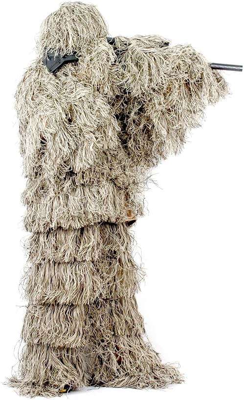 AUSCAMOTEK Ghillie Suit for Men Gilly Suit for Hunting Halloween Costume Airsoft Paintball Hood Rifle Wrap Included - Image 8