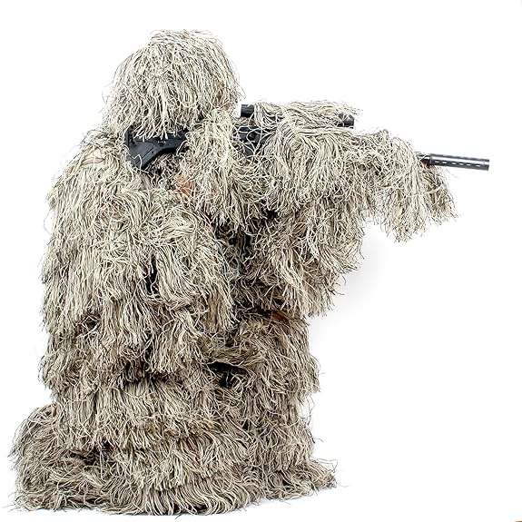 AUSCAMOTEK Ghillie Suit for Men Gilly Suit for Hunting Halloween Costume Airsoft Paintball Hood Rifle Wrap Included - Image 9