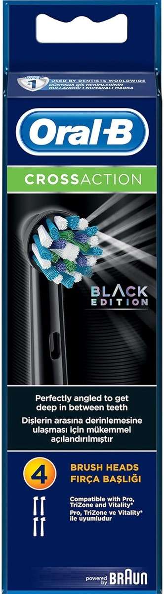 Oral-B Genuine CrossAction Replacement Black Toothbrush Heads, Refills for Electric Toothbrush, Angled Bristles for up to 100 Percent More Plaque Removal, Pack of 4 - Image 1