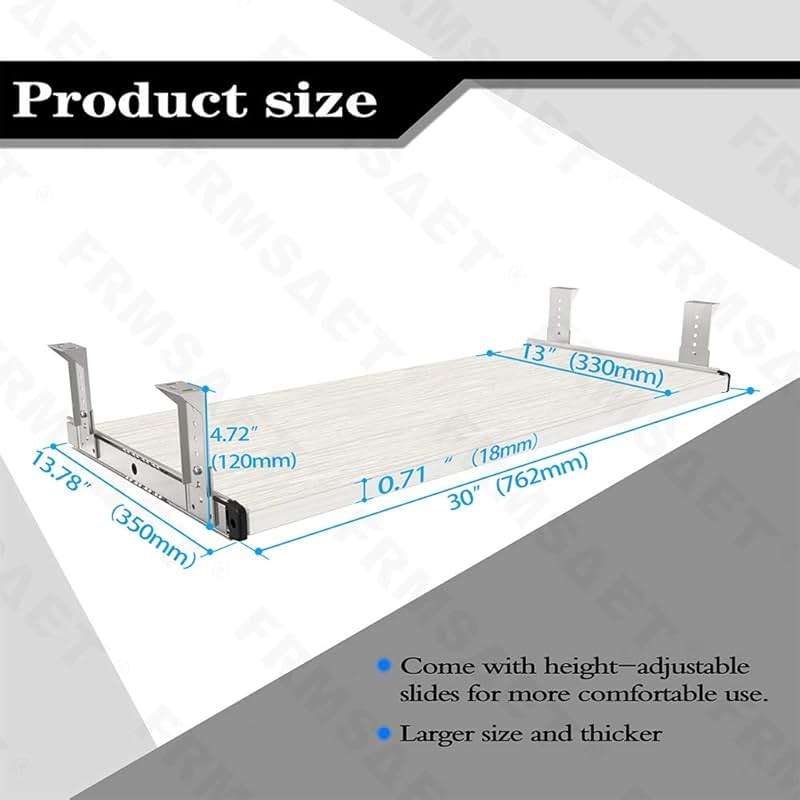 FRMSAET Furniture Accessories Office Product Suits Hardware 20/24/30 inches Keyboard Drawer Tray Wood Holder Under Desk Adjustable Height Platform. (30 inches, White) - Image 2