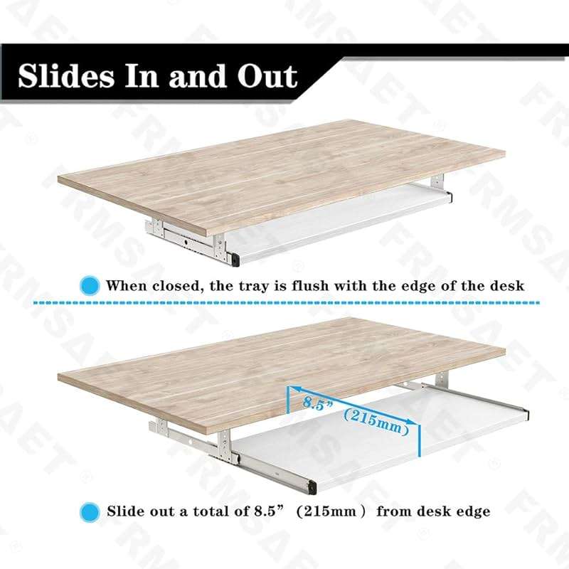 FRMSAET Furniture Accessories Office Product Suits Hardware 20/24/30 inches Keyboard Drawer Tray Wood Holder Under Desk Adjustable Height Platform. (30 inches, White) - Image 4