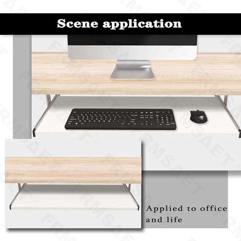 FRMSAET Furniture Accessories Office Product Suits Hardware 20/24/30 inches Keyboard Drawer Tray Wood Holder Under Desk Adjustable Height Platform. (30 inches, White) - Image 6