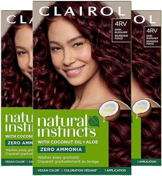 Clairol Natural Instincts Demi-Permanent Hair Dye, 4RV Dark Burgundy | Ammonia‑Free, Vegan Hair Color with Coconut Oil & Aloe Vera | Pack of 3 - Image 1