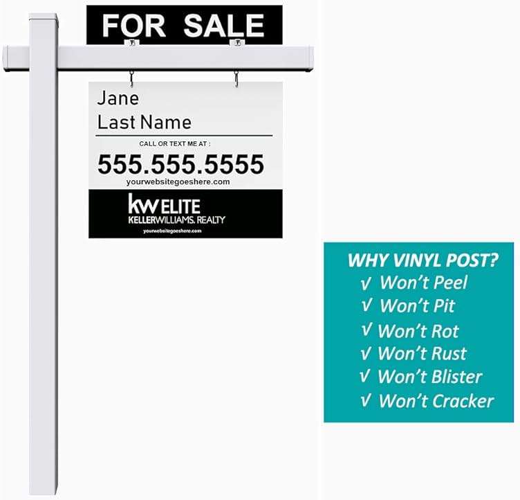 Kdgarden Vinyl PVC Real Estate Sign Post 6ft. Tall (4"x 4"x 72") Realtor Yard Sign Post for Open House and Home for Sale, 36" Arm Holds Up to 24" Sign, White with Flat Cap(No Sign) - Image 3
