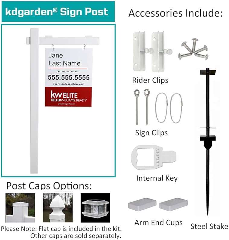 Kdgarden Vinyl PVC Real Estate Sign Post 6ft. Tall (4"x 4"x 72") Realtor Yard Sign Post for Open House and Home for Sale, 36" Arm Holds Up to 24" Sign, White with Flat Cap(No Sign) - Image 6