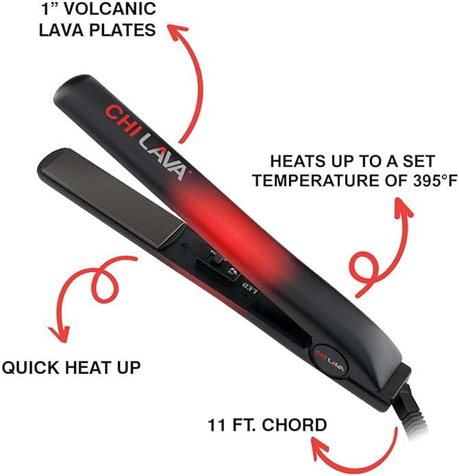 CHI Lava Ceramic 1″ Flat Iron Hair Straightener, Volcanic Lava Ceramic Plates for Smooth, Even Styling, 11 ft Swivel Cord, Heat-Stable Hair Flat Iron for All Types - Image 2
