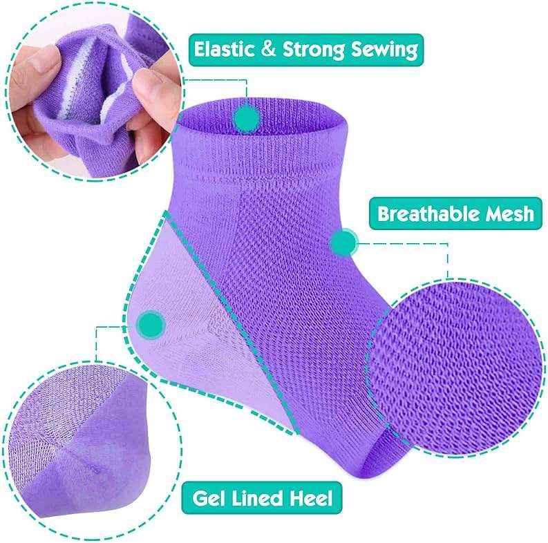 Selizo 6 Pairs Heel Moisturizing Socks Open Toe Socks Cracked Gel Heel Socks Foot Toeless Heel Repair Socks for Women Dry Hard Cracked Feet, 6 Colors - Image 3