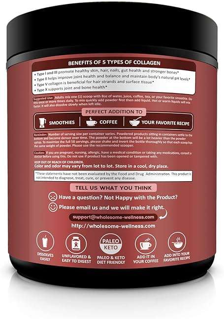 Wholesome Wellness Premium Multi Collagen Peptides Powder for Women and Men | 5 Types of Hydrolyzed Collagen | Grass-Fed, Non-GMO & Unflavored | Pure Protein for Youthful Skin & Joint Recovery - Image 3