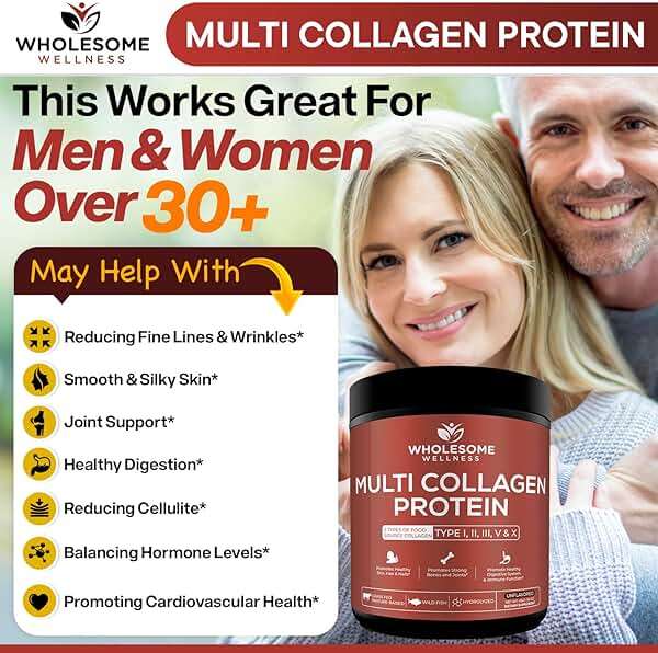 Wholesome Wellness Premium Multi Collagen Peptides Powder for Women and Men | 5 Types of Hydrolyzed Collagen | Grass-Fed, Non-GMO & Unflavored | Pure Protein for Youthful Skin & Joint Recovery - Image 4