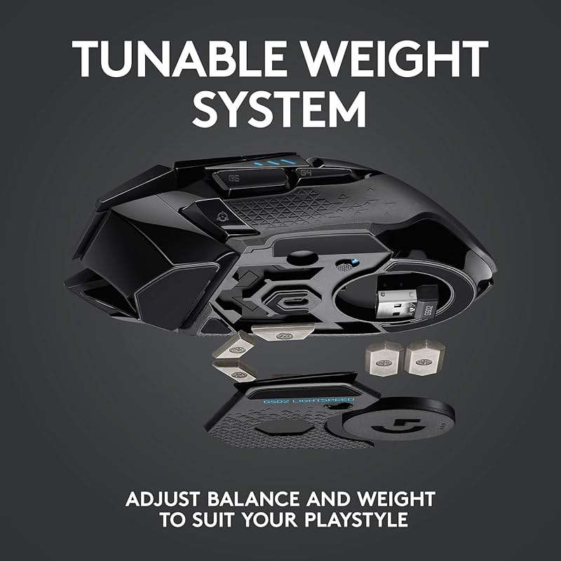 Logitech G502 Lightspeed Wireless Gaming Mouse with Hero 25K Sensor, PowerPlay Compatible, Tunable Weights and Lightsync RGB - Black - Image 7