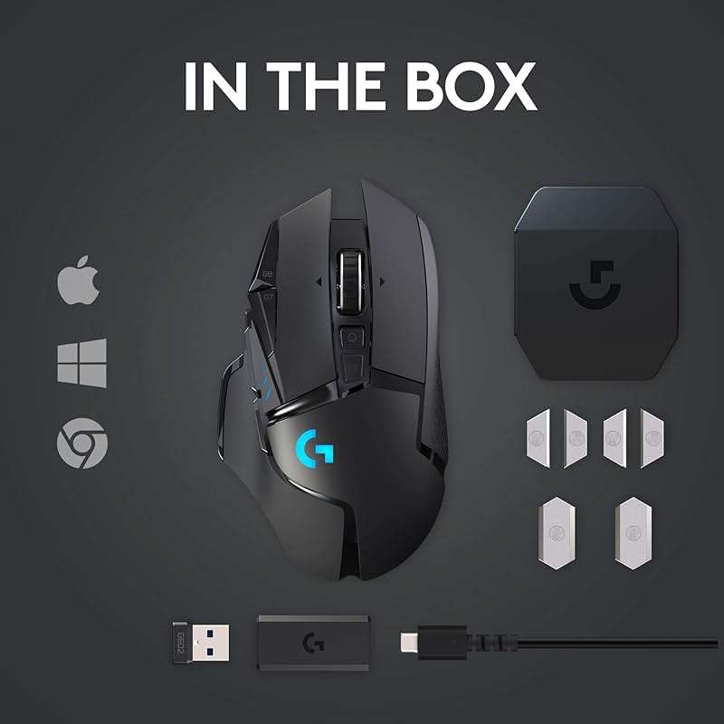 Logitech G502 Lightspeed Wireless Gaming Mouse with Hero 25K Sensor, PowerPlay Compatible, Tunable Weights and Lightsync RGB - Black - Image 9