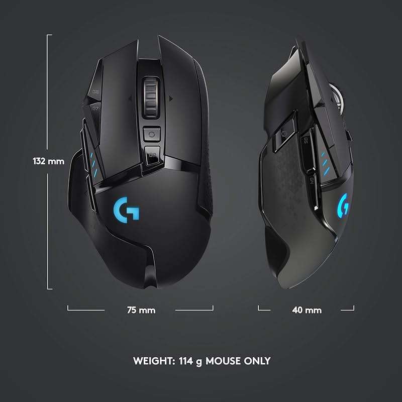 Logitech G502 Lightspeed Wireless Gaming Mouse with Hero 25K Sensor, PowerPlay Compatible, Tunable Weights and Lightsync RGB - Black - Image 10