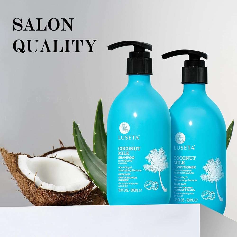 Luseta Coconut Oil Shampoo and Conditioner Set – with Argan, Avocado & Almond Oil – Moisturizing, Frizz Control & Split End Repair Sulfate Free, Color Safe for All Hair Types 16.9oz*2 - Image 3