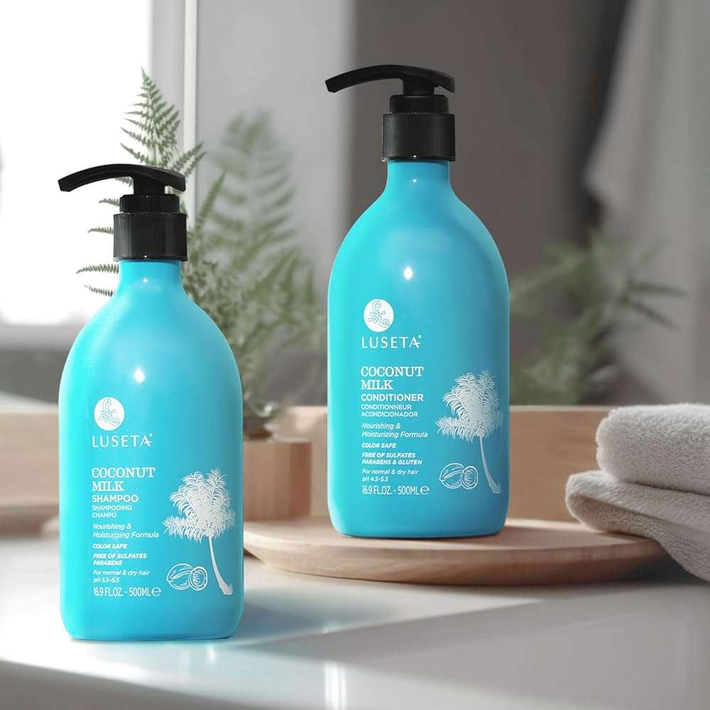 Luseta Coconut Oil Shampoo and Conditioner Set – with Argan, Avocado & Almond Oil – Moisturizing, Frizz Control & Split End Repair Sulfate Free, Color Safe for All Hair Types 16.9oz*2 - Image 5