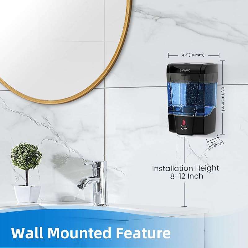 SVAVO Automatic Soap Dispenser Hand Soap Dispenser Wall Mount 600m/21 fl.oz, Touchless Electric Sensor Pump Battery Operated for Offices Home Kitchen Bathroom Hotel Restaurant Commercial - Image 2