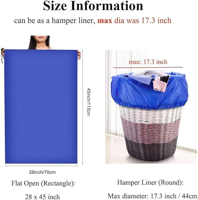 OTraki 28x45 inch Extra Large Laundry Bag 2 Pack Drawstring Laundry Hamper Bag Heavy Duty Dirty Clothes Bag Washable Organizer Storage for Camp Drying Do Not Exceed 176℉ Blue - Image 2