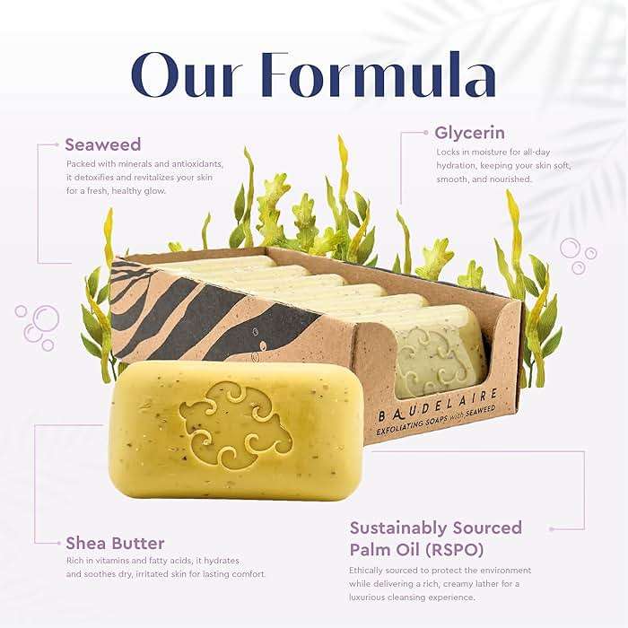 Baudelaire Exfoliating Sea Loofa Soap - Natural Fragrance - Hydrating & Moisturizing Triple-Milled Luxury, 5 oz (Pack of 6) - Image 4