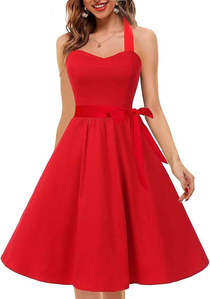 Topdress Women'sVintage Polka Audrey Dress 1950s Halter Retro Cocktail Dress - Image 2
