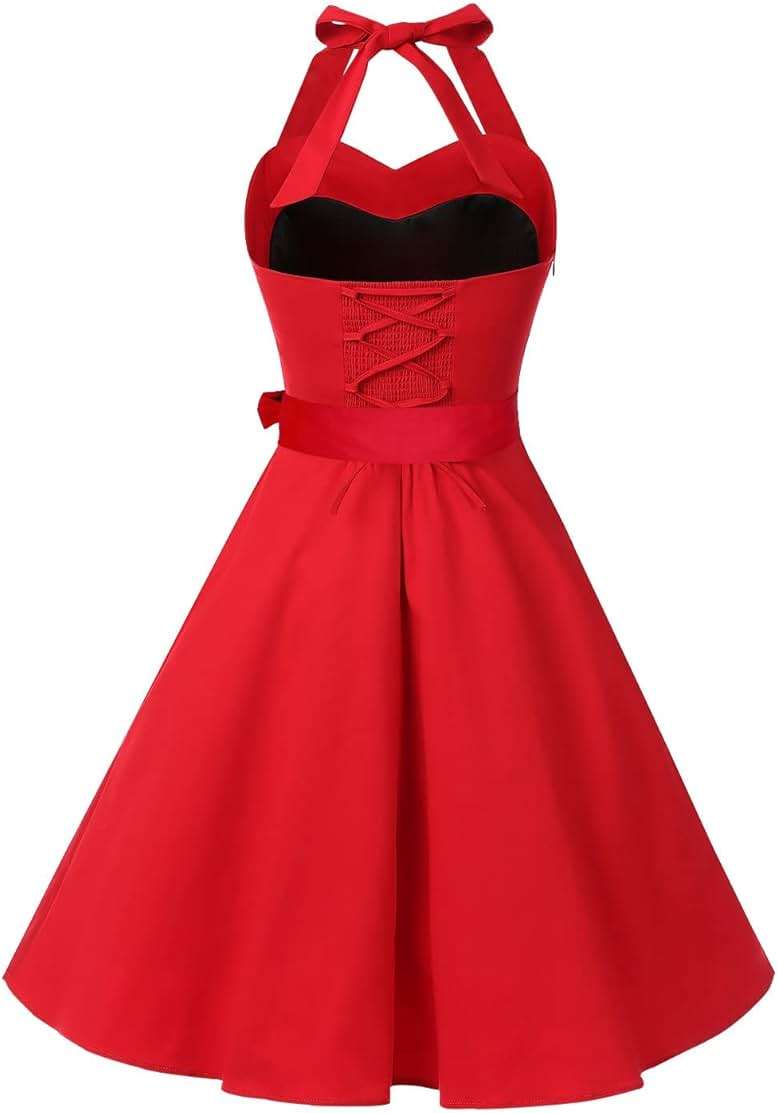 Topdress Women'sVintage Polka Audrey Dress 1950s Halter Retro Cocktail Dress - Image 3