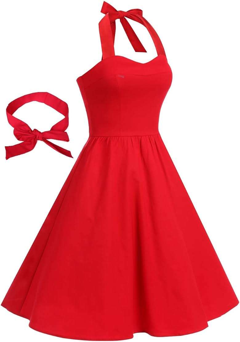 Topdress Women'sVintage Polka Audrey Dress 1950s Halter Retro Cocktail Dress - Image 5