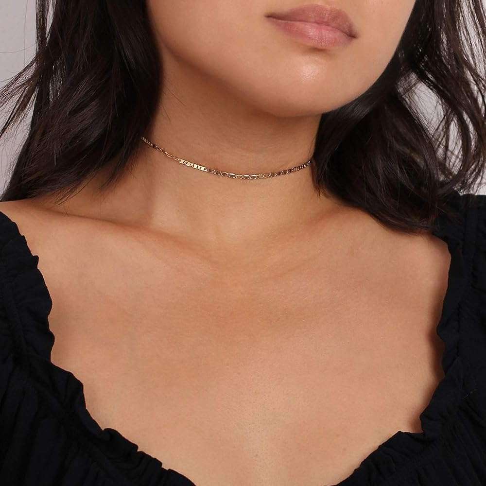 MEVECCO Dainty Gold Chain Choker Necklace 14K Gold Plated Handmade Boho Cute Tiny Beaded Link Choker Necklace Delicate Simple Minimalist Choker Necklace for Women - Image 3