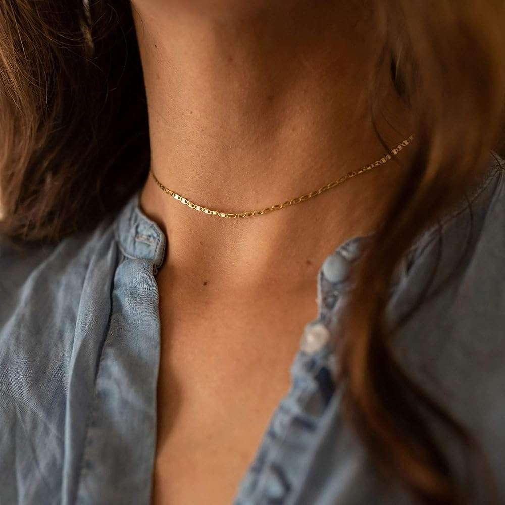 MEVECCO Dainty Gold Chain Choker Necklace 14K Gold Plated Handmade Boho Cute Tiny Beaded Link Choker Necklace Delicate Simple Minimalist Choker Necklace for Women - Image 4