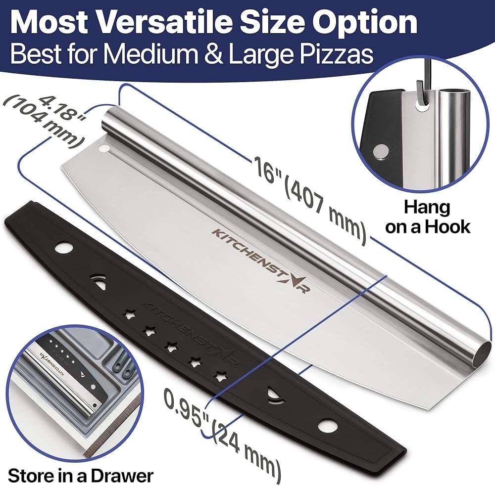 KitchenStar 16-Inch Pizza Cutter Rocker Blade - Sharp Stainless Steel Slicer Knife, Protective Cover, Dishwasher Safe, Large - Professional Pizza Oven Accessories - Image 4