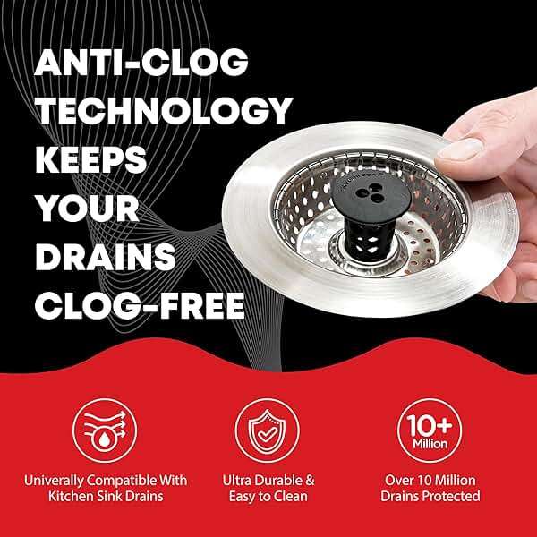 Kitchen SinkShroom Revolutionary Clog-Free Stainless Steel Sink Strainer, Black, 1-(Pack) - Image 2
