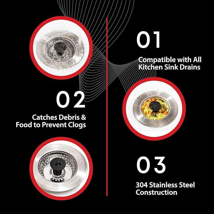 Kitchen SinkShroom Revolutionary Clog-Free Stainless Steel Sink Strainer, Black, 1-(Pack) - Image 8