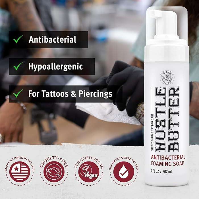 Hustle Bubbles Tattoo Aftercare Tattoo Soap - Dermatologist Tested Cleanser To Clean New Tattoos & Piercings - Essential Body Art Supplies 7oz - Image 4